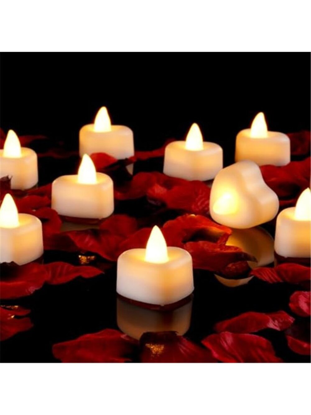 1000 Rose Petals 12 Heart LED Tea Light Candles Wedding Valentine Romantic